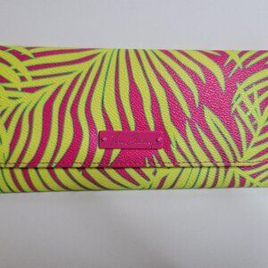 Vera Bradley Trifold Wallet Palm Fronds Bright Pink Green